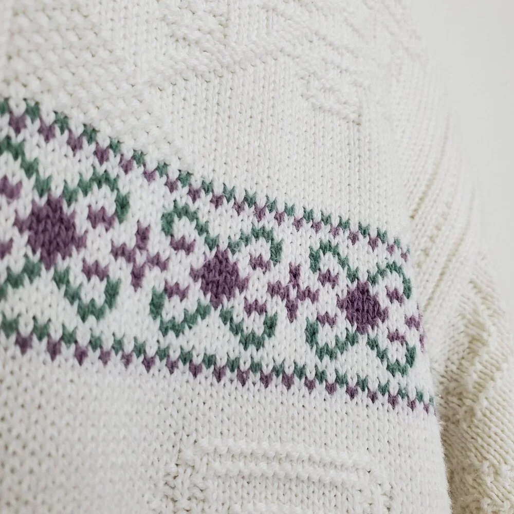 Winona Knits vintage floral granny knit crew neck sweater - Picture 7 of 9